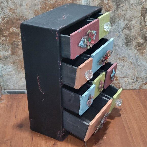 Multi Color 9 Drawer Wood Cabinet Small Chest Box Desk Organizer - Picture 13 of 17